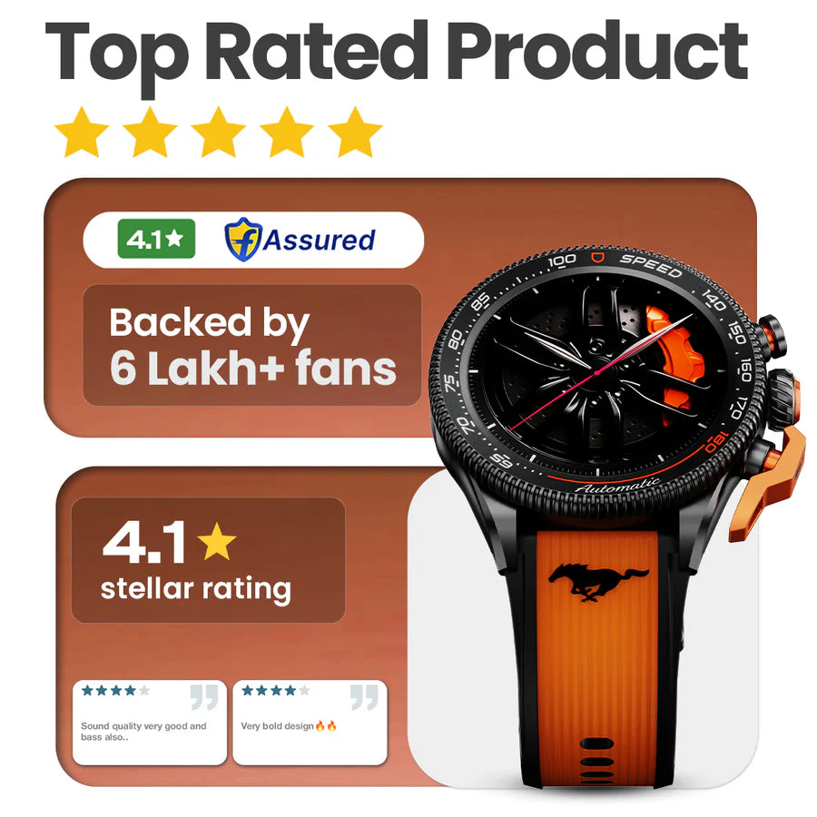 Mustang Stallion Turbo Smartwatch GoBoult Mustang Stallion – Premium AMOLED Smartwatch with official FORD Mustang Partnership, Functional rotating bezel and long battery life.