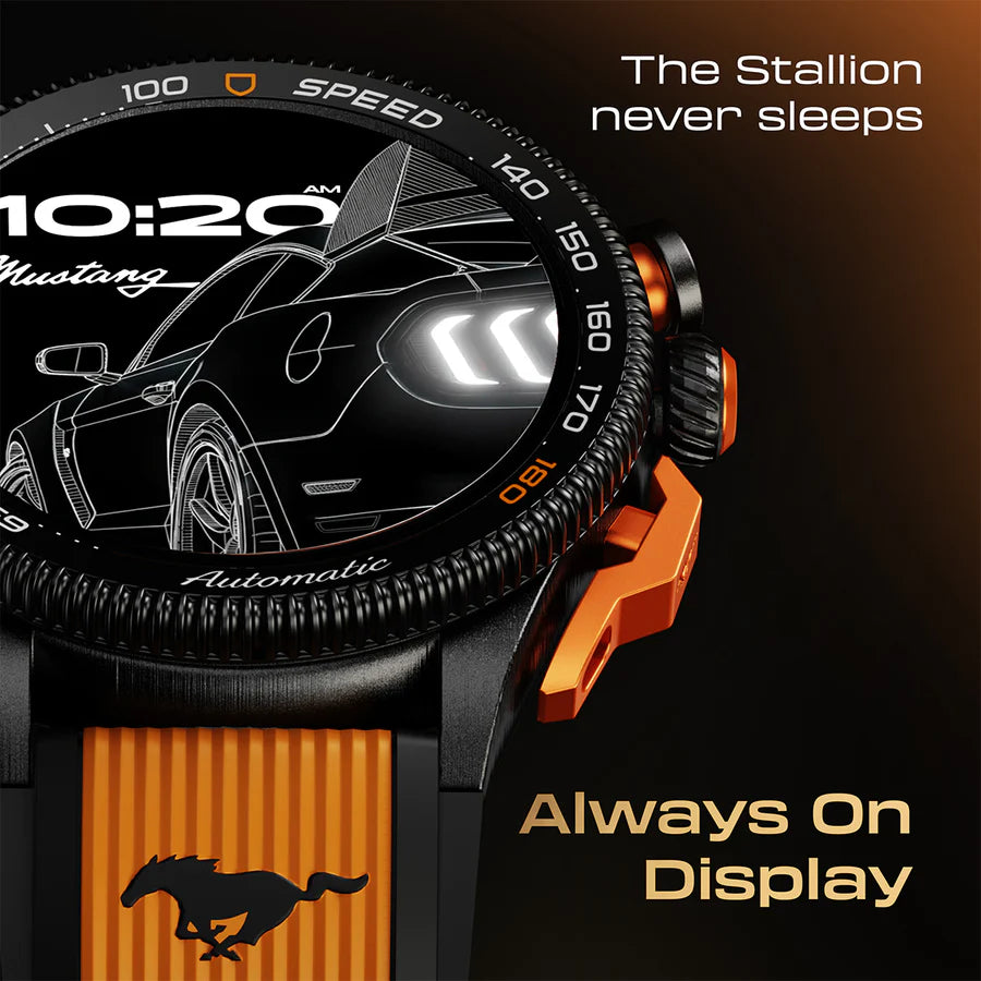 Mustang Stallion Turbo Smartwatch GoBoult Mustang Stallion – Premium AMOLED Smartwatch with official FORD Mustang Partnership, Functional rotating bezel and long battery life.