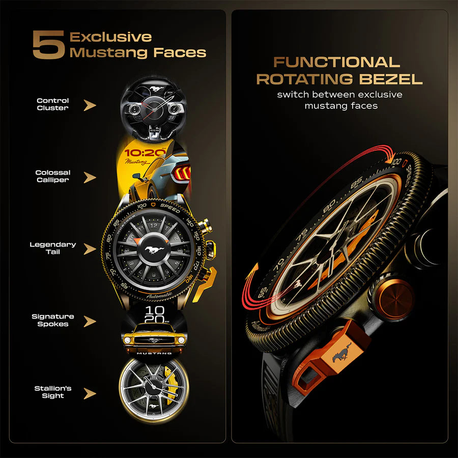 Mustang Stallion Turbo Smartwatch GoBoult Mustang Stallion – Premium AMOLED Smartwatch with official FORD Mustang Partnership, Functional rotating bezel and long battery life.
